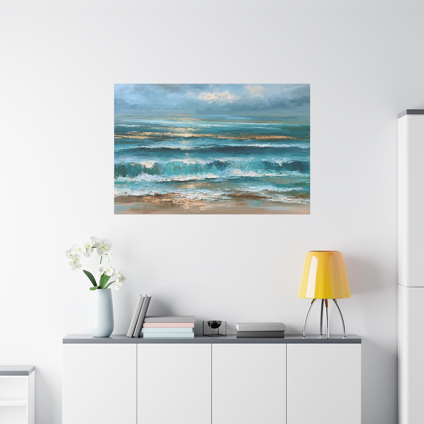 Mer abstraite en bandes bleu sable et ecume blanche - Art Virtuoso - vue 19/20