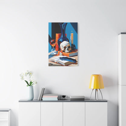 Tableau Nature Morte Vanitas Hollandaise Crâne Sablier - Leçon du Temps - ambiance loft haut de plafond