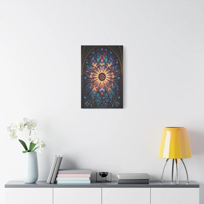 Tableau en Mosaïque Vitrail Gothique Rosace - Lumière Sacrée - ambiance chambre adulte