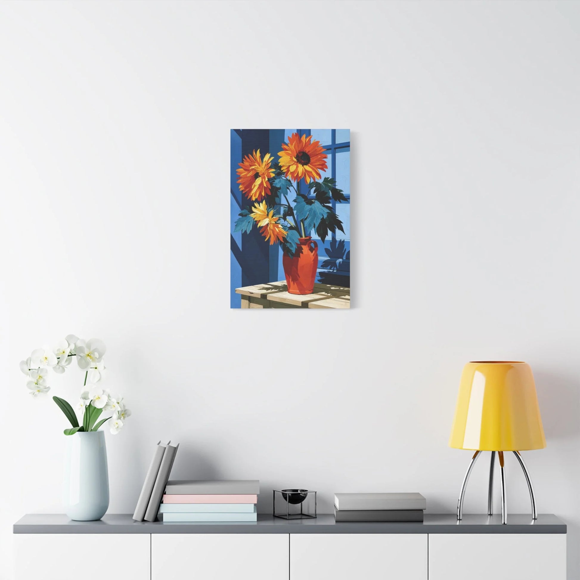 Tableau Nature Morte Tournesols Vase Jaune Or - Éclat d’Été - ambiance chambre adulte