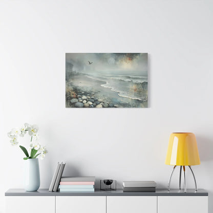 Tableau Plage galets gris format horizontal grand pan de mur