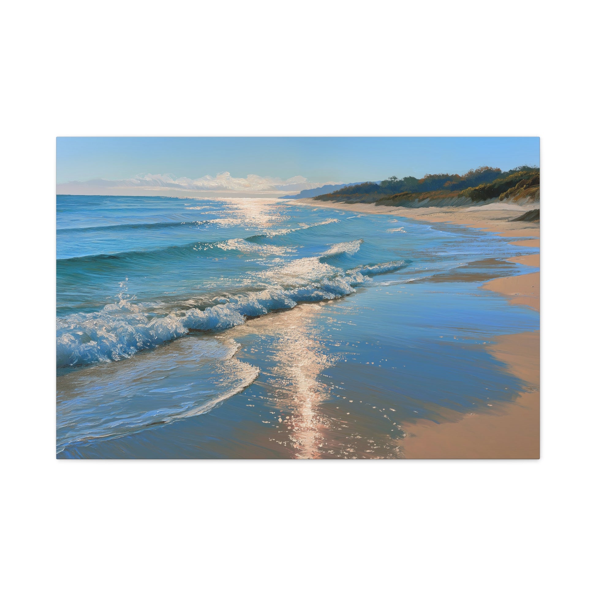 Plage de sable dore avec vagues douces et lumiere d ete sur la mer - Art Virtuoso - vue 4/20