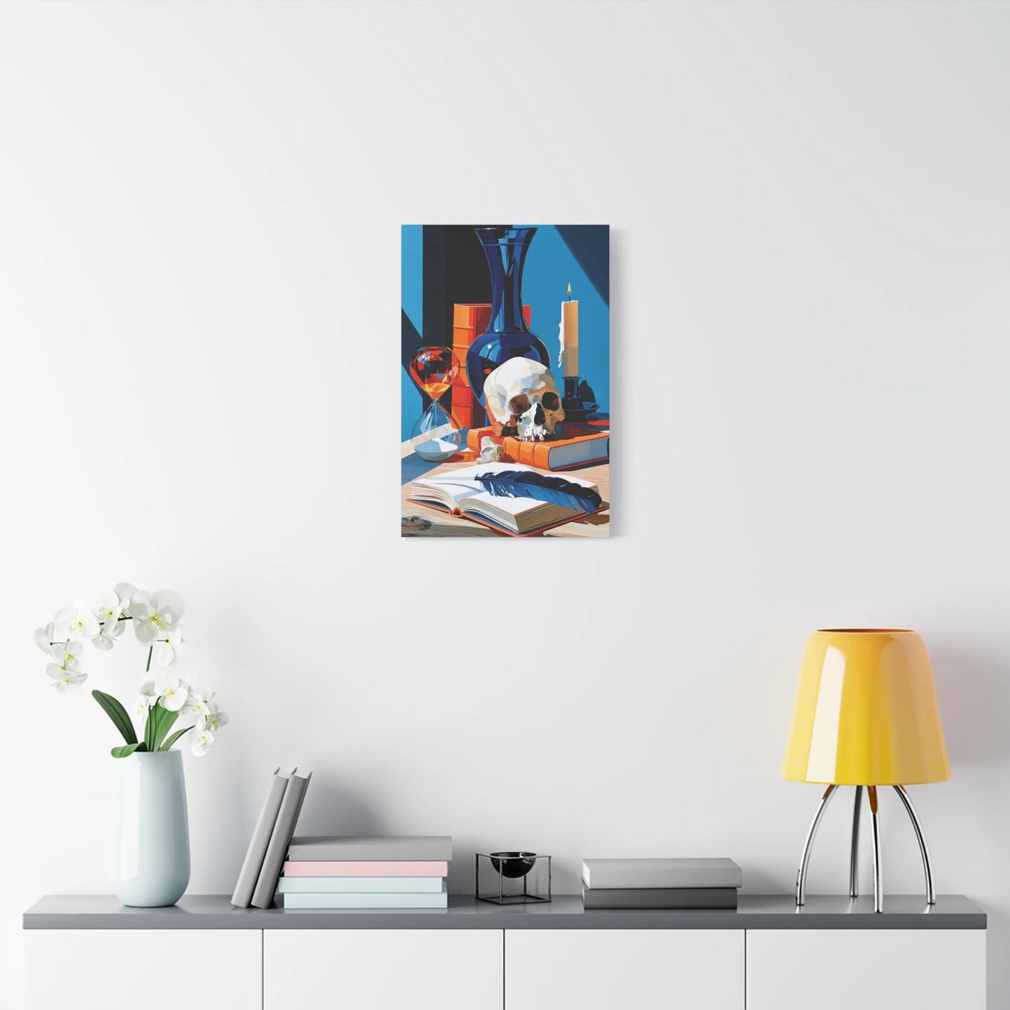 Tableau Nature Morte Vanitas Hollandaise Crâne Sablier - Leçon du Temps - ambiance chambre adulte