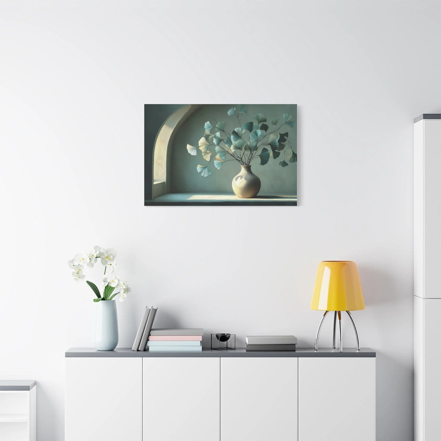 Tableau Tableau ginkgo vert sauge ambiance art de vivre