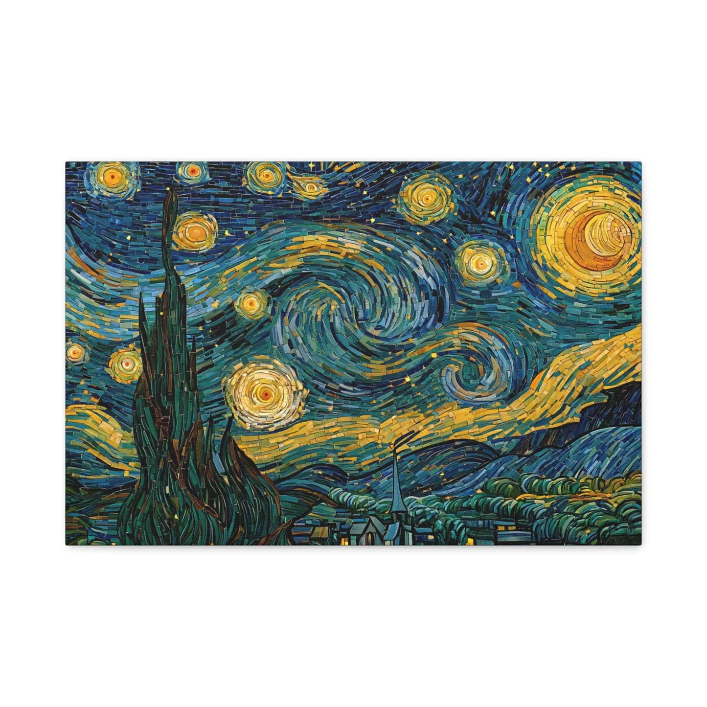 Tableau en Mosaïque Ciel Étoilé Tourbillon - Nuit de Tesselles - vue mur blanc minimaliste
