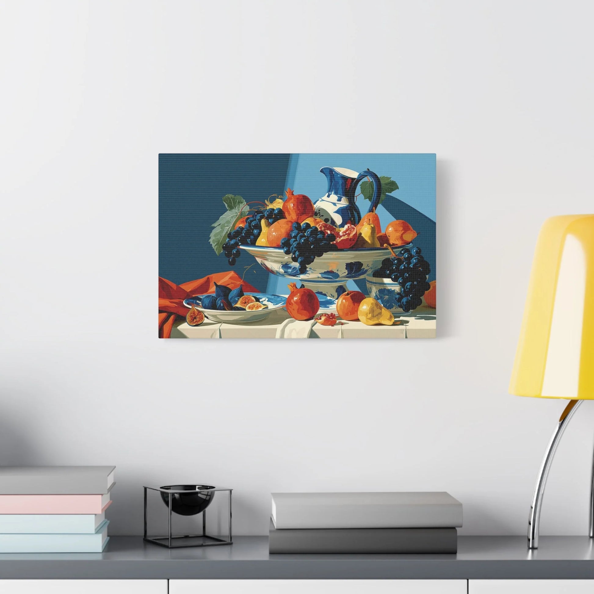 Tableau Nature Morte Fruits Clair-Obscur Caravage - Corbeille Nocturne - décor salon contemporain bois