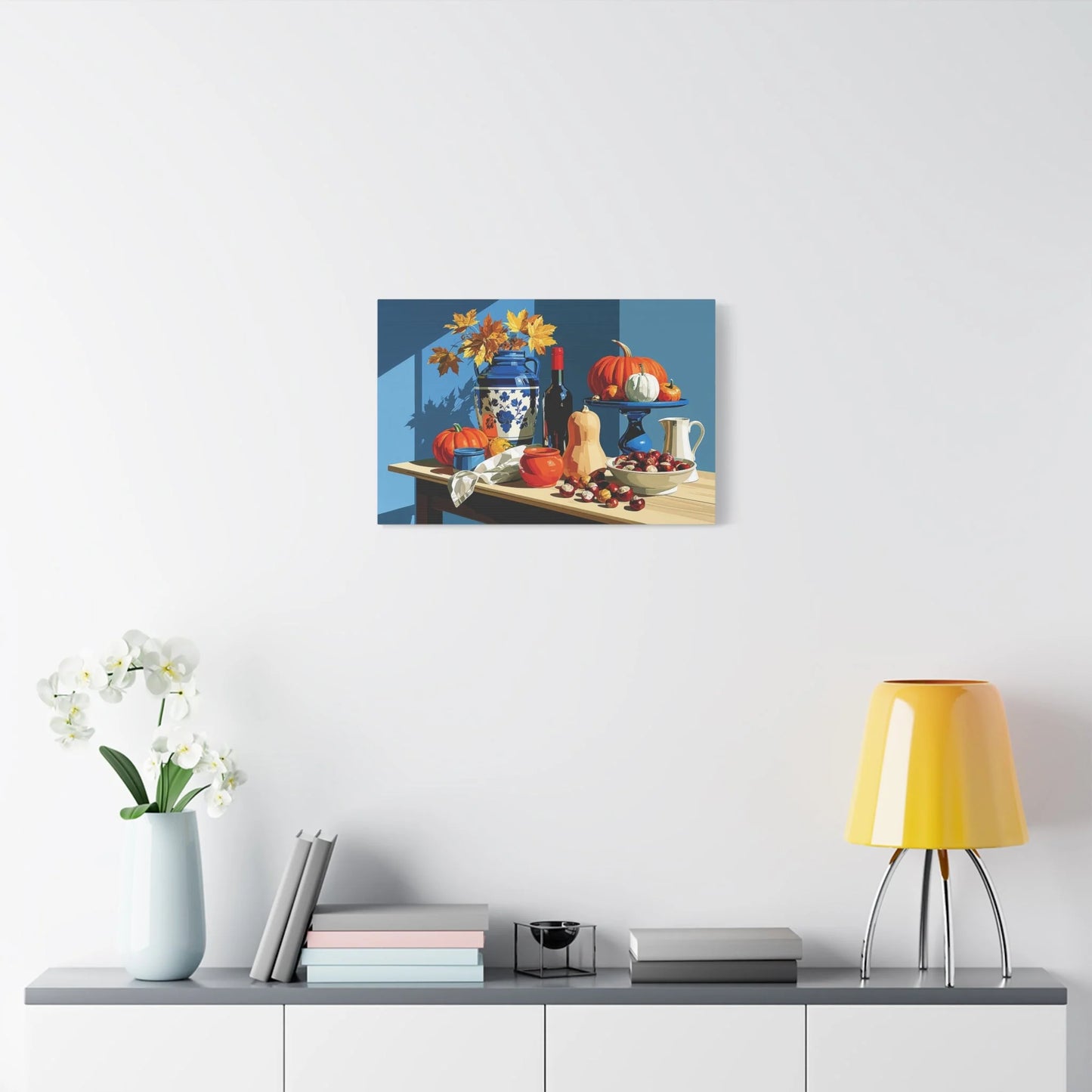 Tableau Nature Morte Automne Courges Châtaignes - Récolte Ambrée - ambiance chambre adulte