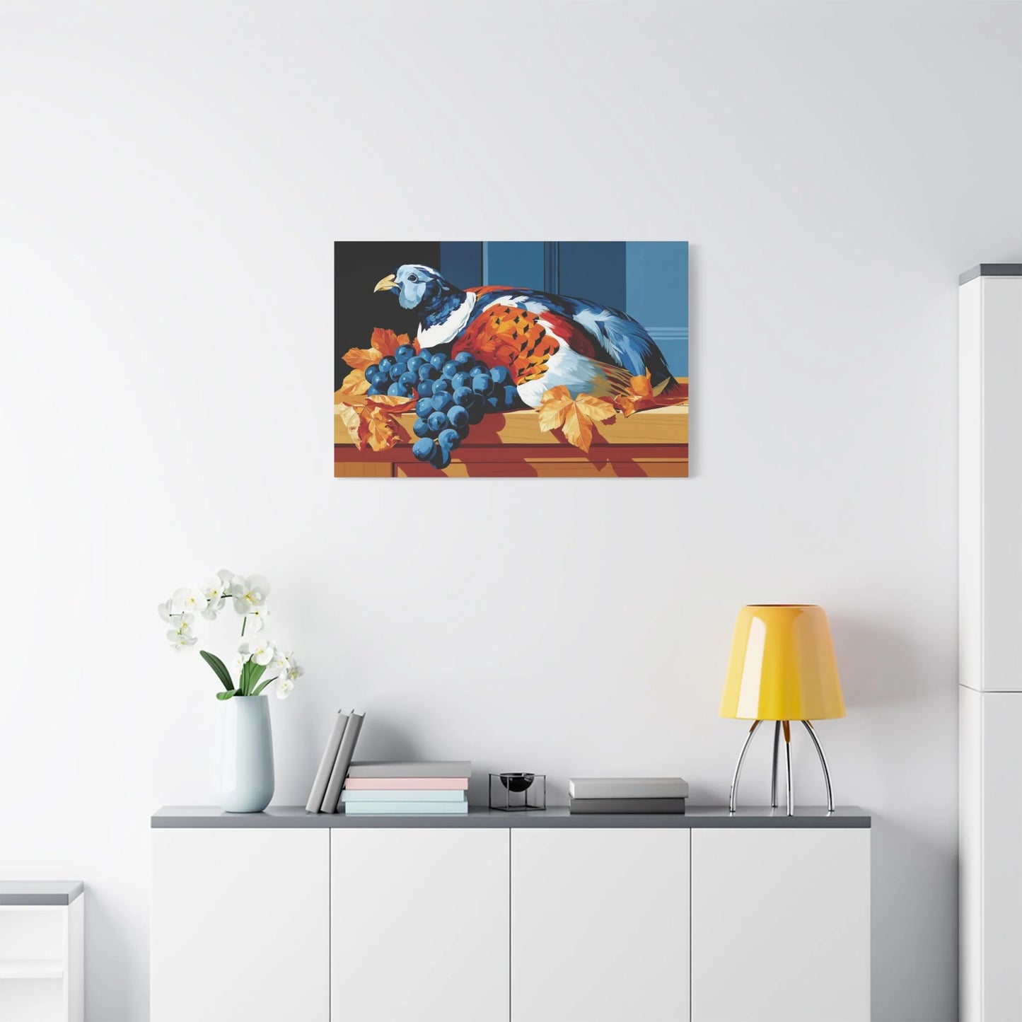 Tableau Nature Morte Perdrix Grappes Gibier - Table de Chasse - ambiance loft haut de plafond