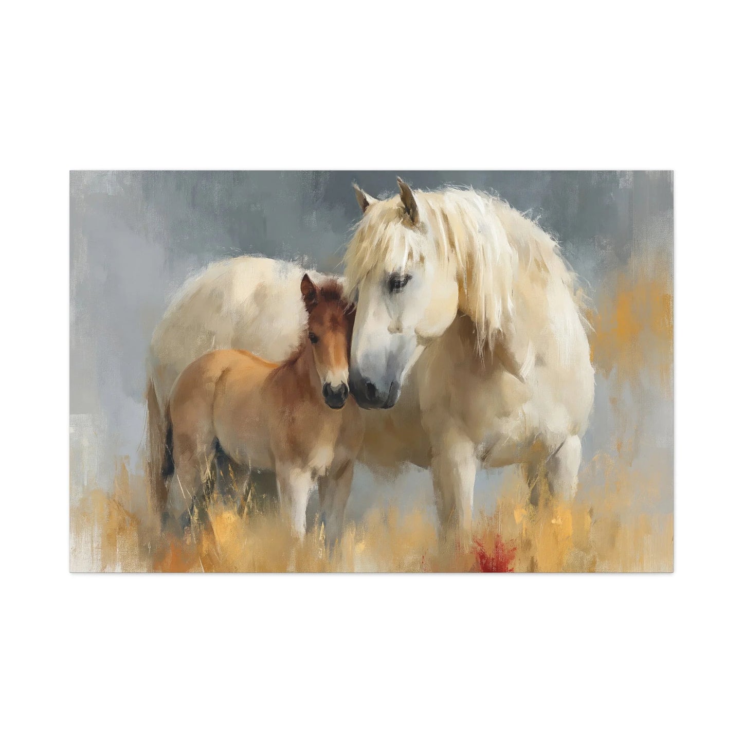 Peinture mère et petit au-dessus d'un canapé en lin