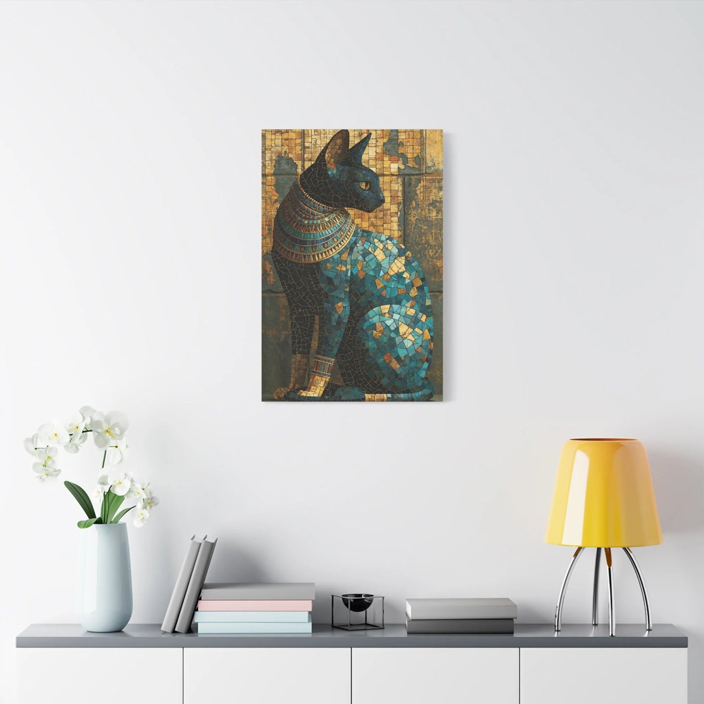 Tableau en Mosaïque Chat Égyptien Bastet - Gardienne du Nil - grand format salon spacieux