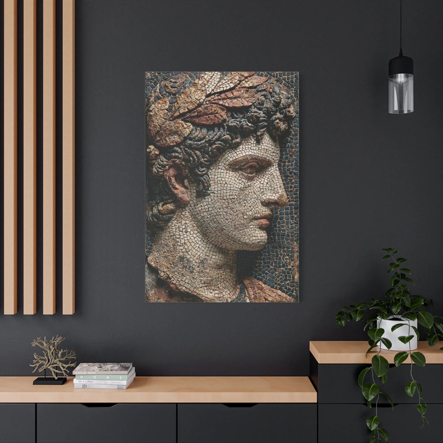 Tableau en Mosaïque Buste Grec Antique - Profil de Marbre - mise en scène impact maximal