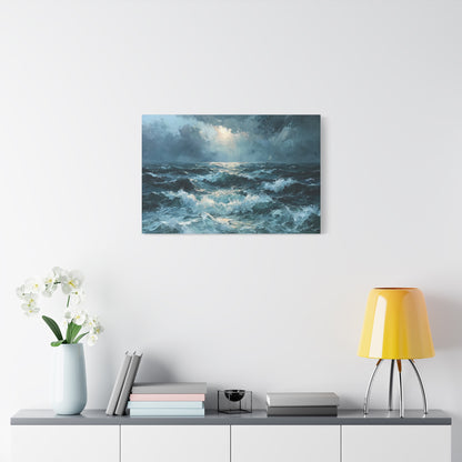 Mer houleuse sombre sous un ciel orageux avec petit voilier a l horizon - Art Virtuoso - vue 13/20