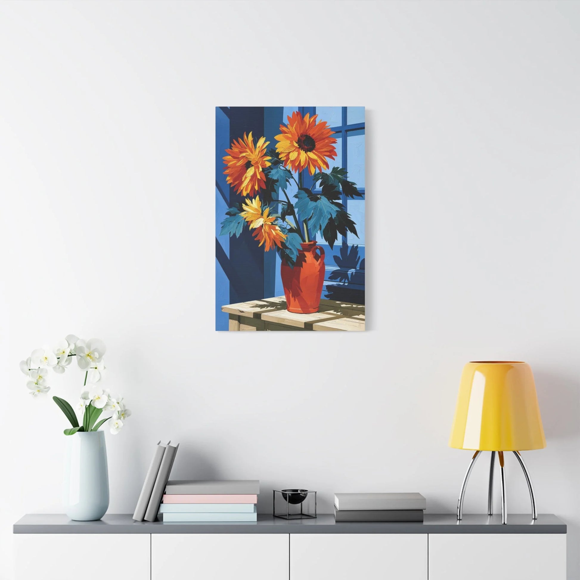 Tableau Nature Morte Tournesols Vase Jaune Or - Éclat d’Été - grand format salon spacieux