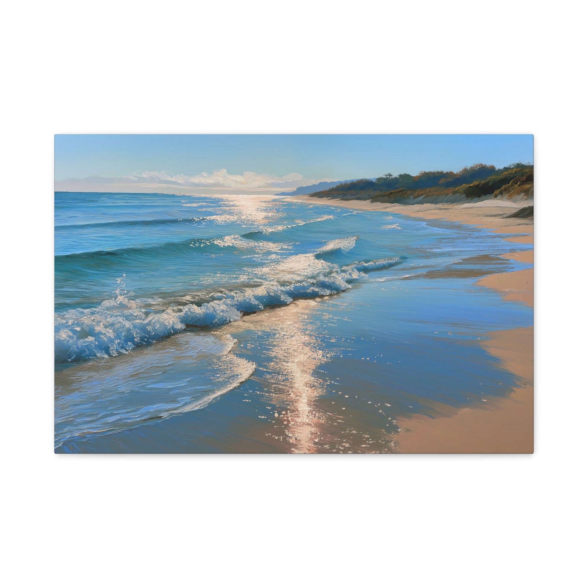 Plage de sable dore avec vagues douces et lumiere d ete sur la mer - Art Virtuoso - vue 2/20