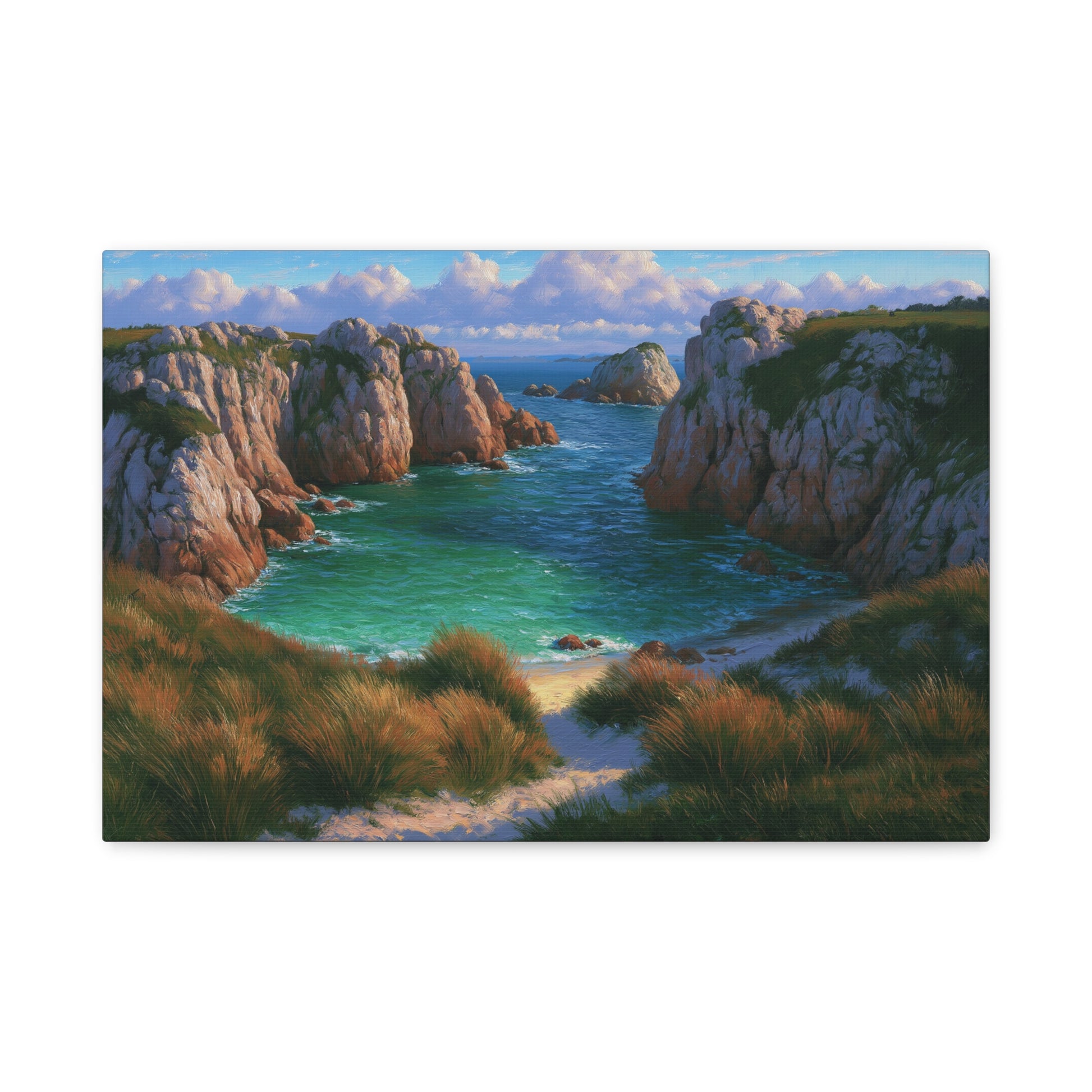 Crique bretonne sauvage avec falaises rocheuses et eau turquoise - Art Virtuoso - vue 1/20