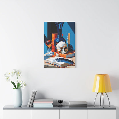 Tableau Nature Morte Vanitas Hollandaise Crâne Sablier - Leçon du Temps - grand format salon spacieux