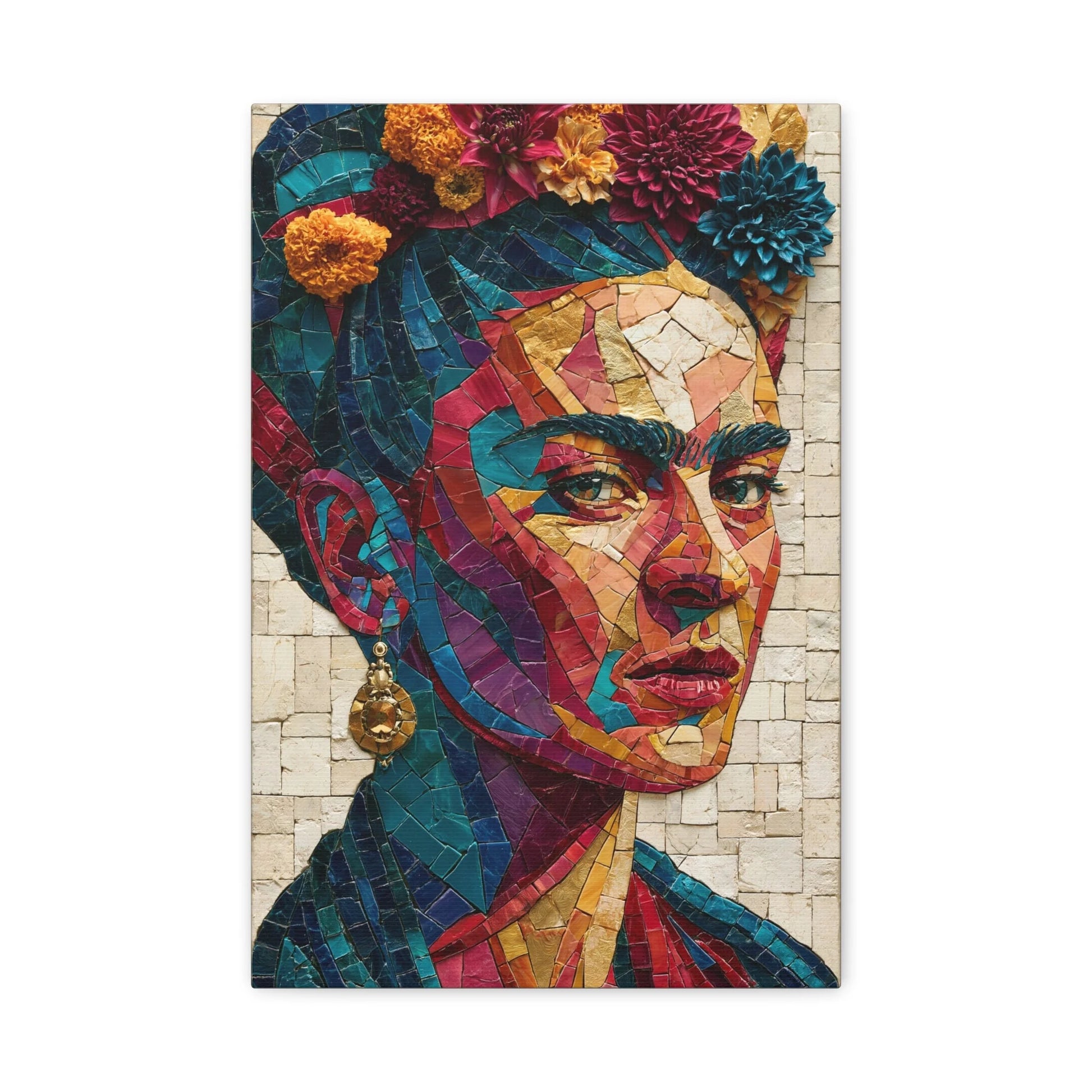 Tableau en Mosaïque Frida Kahlo Fleurie - Couronne Viva