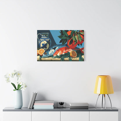 Tableau Nature Morte Poisson Corail Mer - Table Marine - grand format salon spacieux
