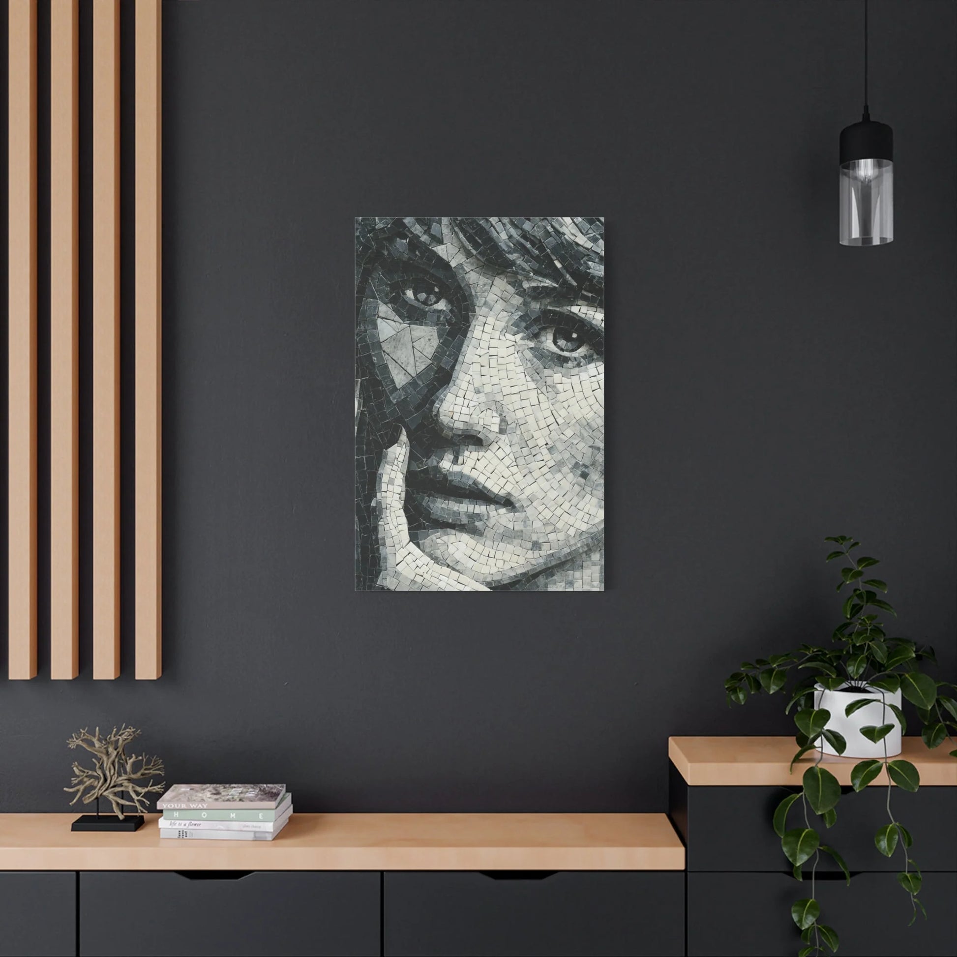 Tableau en Mosaïque Portrait Géométrique Noir Blanc - Visage Fragmenté - format XXL pièce de réception
