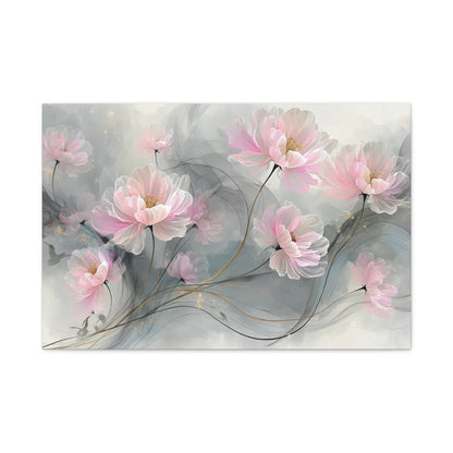Tableau Pivoines roses brume argentée palette gris perle