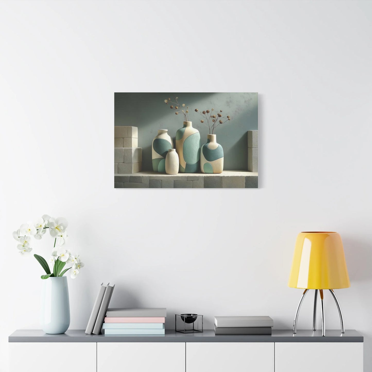 Tableau Décoration vert sauge format horizontal mur d'envergure