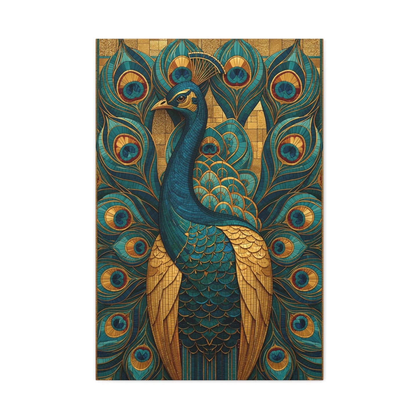 Tableau en Mosaïque Paon Byzantine Or - Plumes Impériales - ambiance bureau créatif