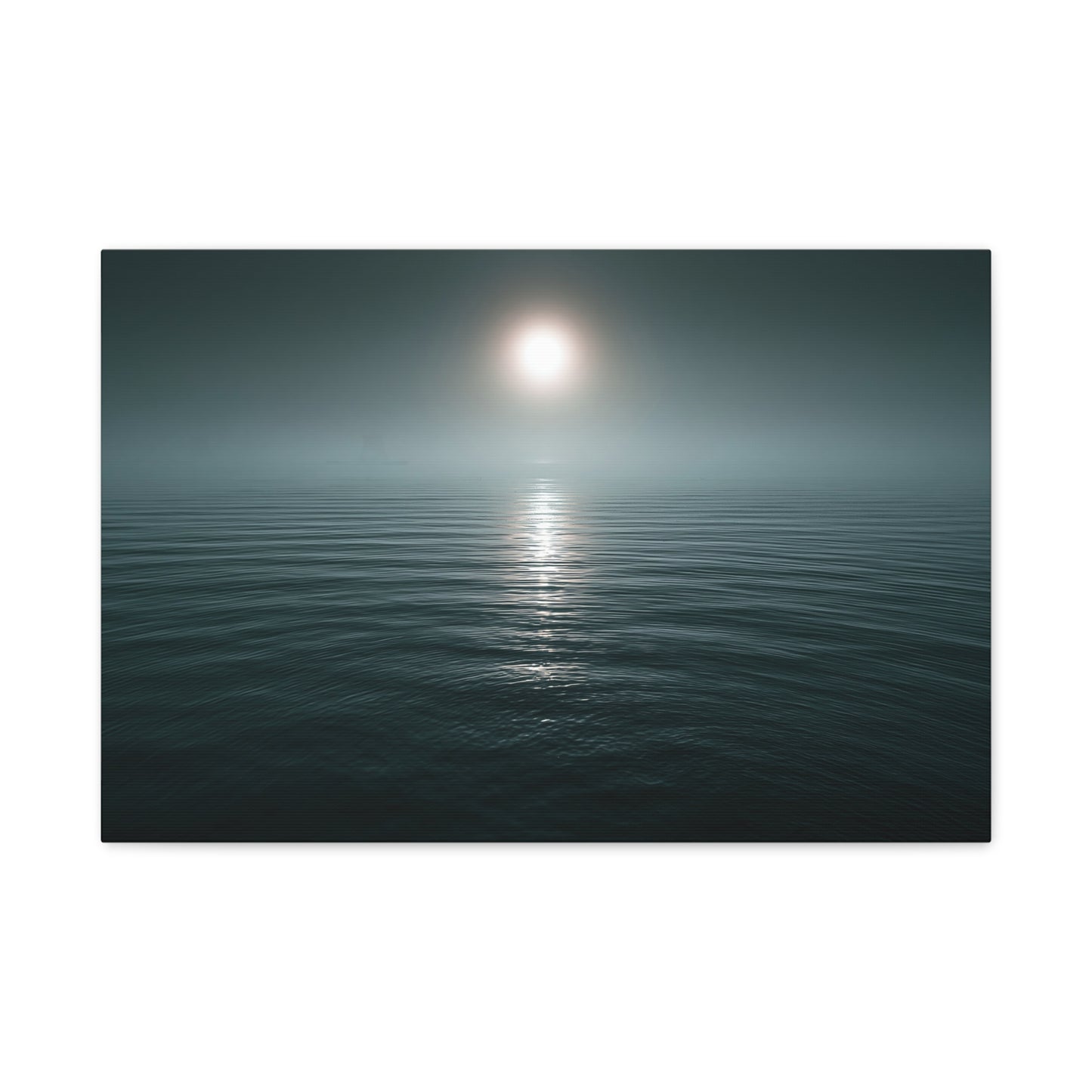 Mer calme brumeuse avec soleil pale et petit voilier a l horizon - Art Virtuoso - vue 2/20