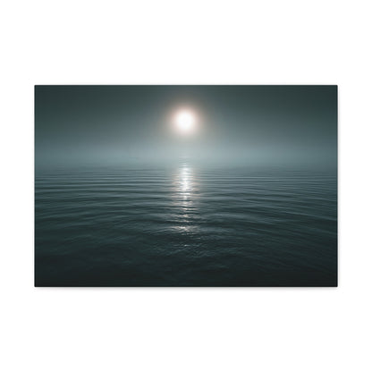 Mer calme brumeuse avec soleil pale et petit voilier a l horizon - Art Virtuoso - vue 2/20