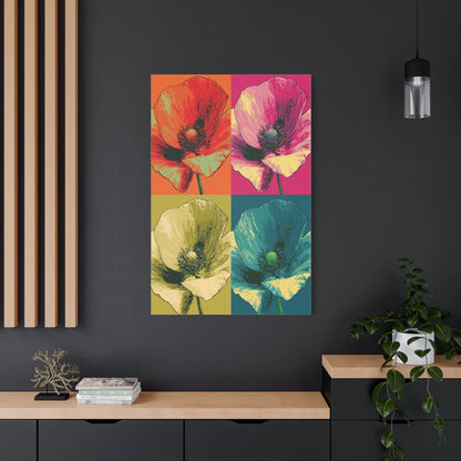 Tableau Coquelicots Pop Art - Quadriptyque Warhol - mise en scène impact maximal