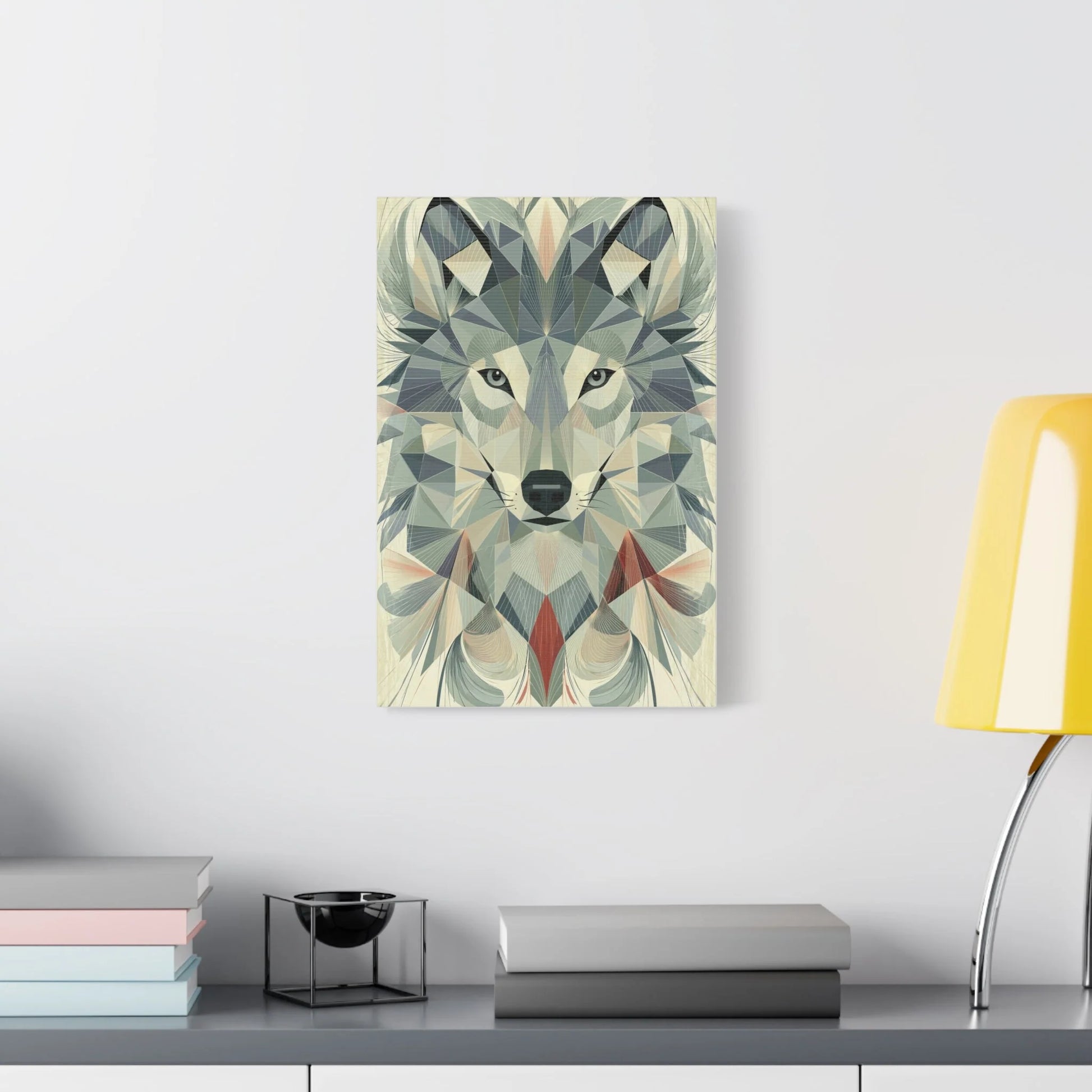 Tableau Loup Low Poly - Minimalisme Scandinave - décor salon contemporain bois