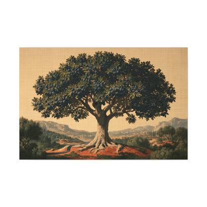 Tableau Arbre de Vie Égyptien, un sycomore sacré stylisé dans un paysage aux accents de papyrus, format XXL - Art Virtuoso