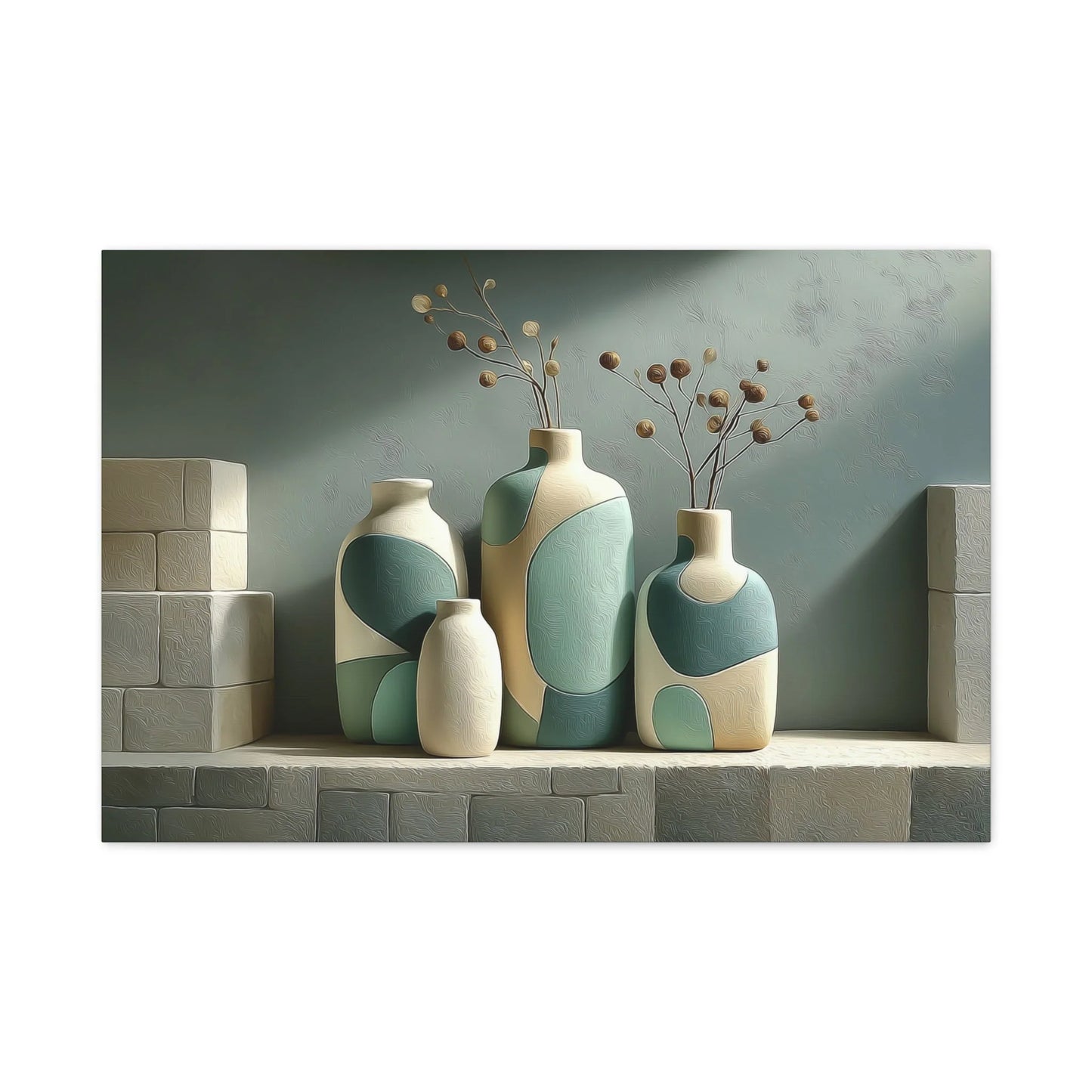 Tableau Trio céramiques sculpturales vert sauge
