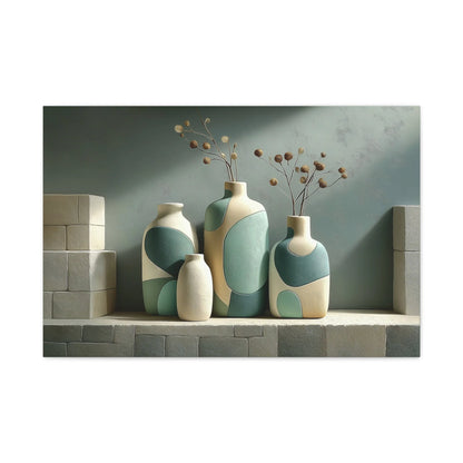 Tableau Trio céramiques sculpturales vert sauge