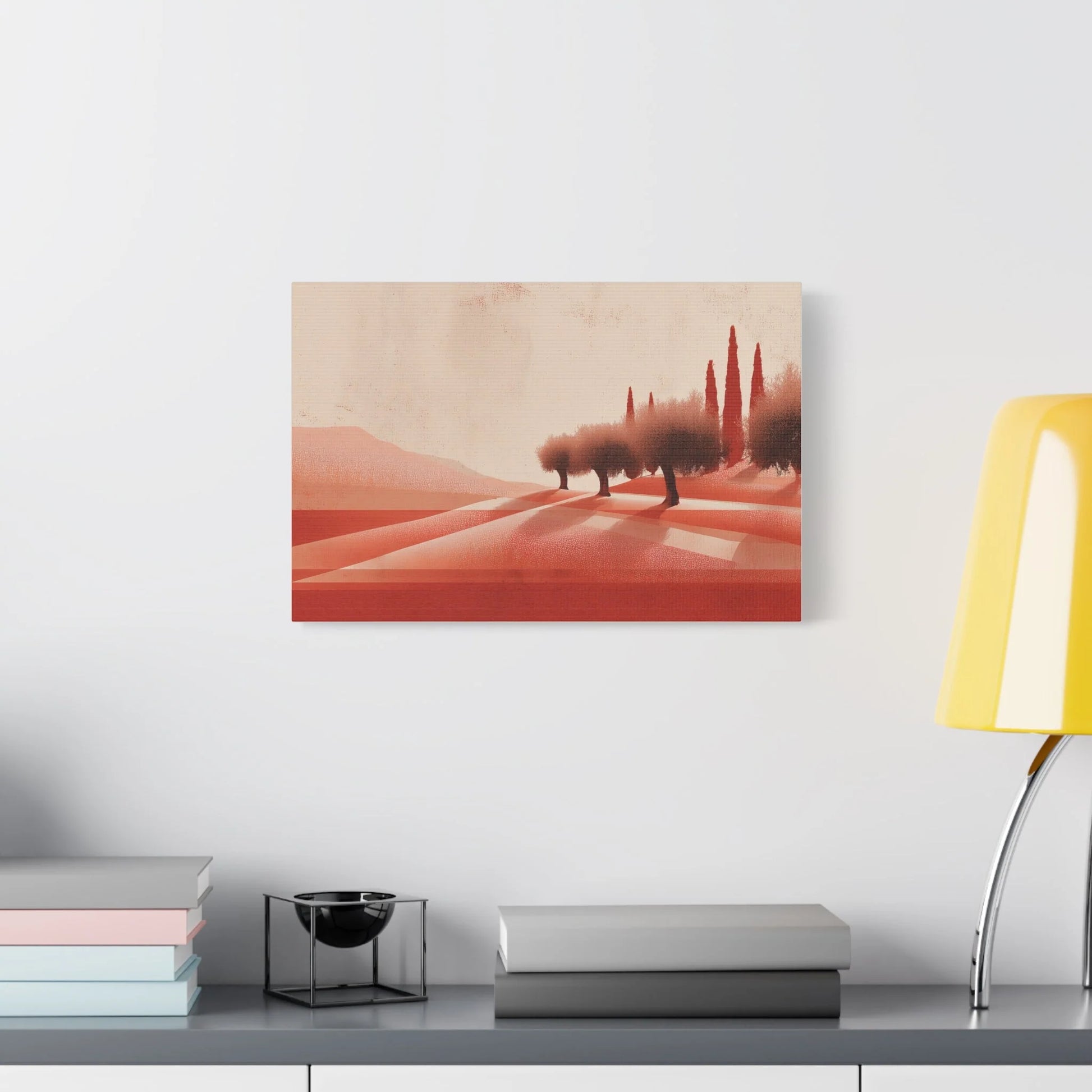 Tableau tableau paysage stylisé terracotta — strates chromatiques