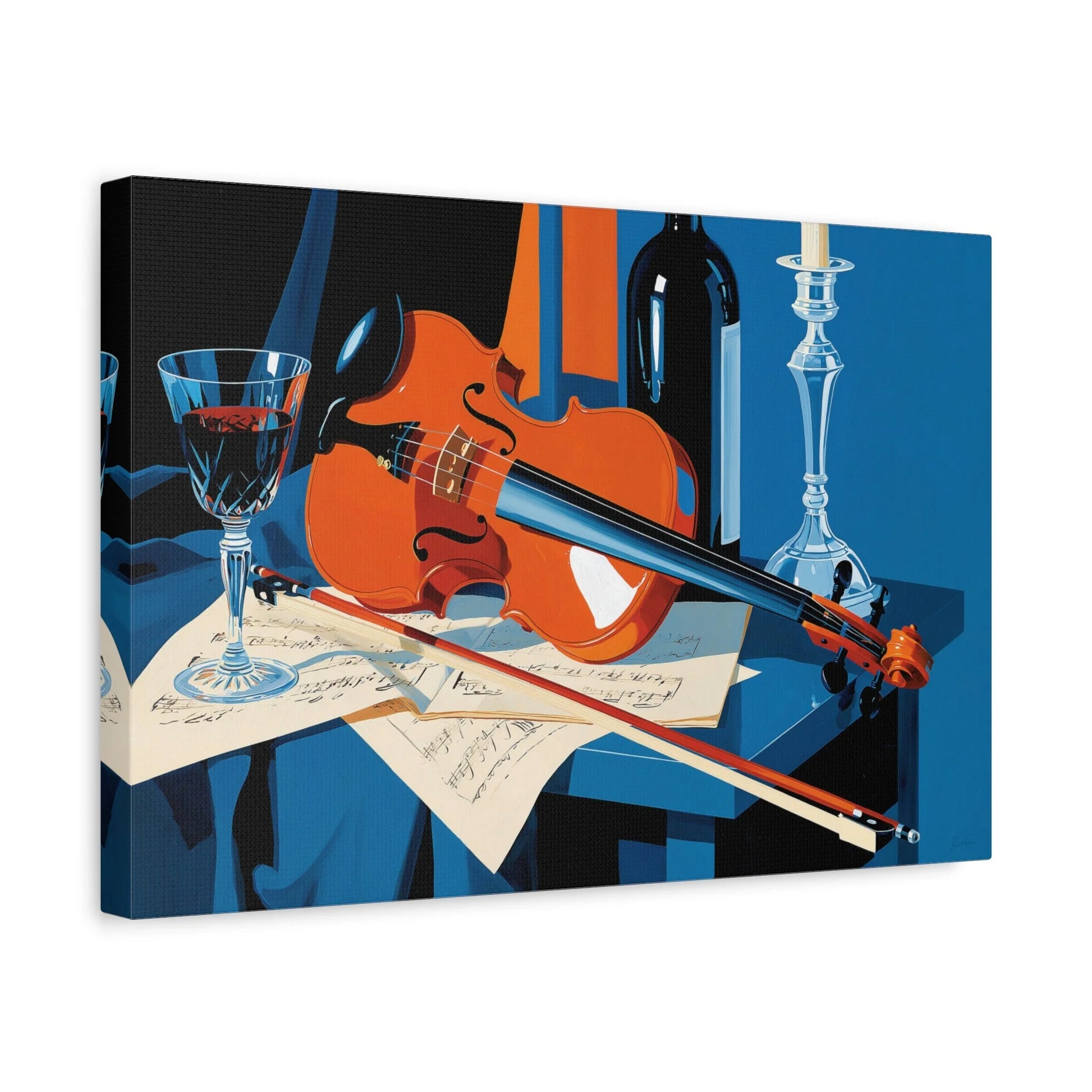 Tableau Nature Morte Violon Partition Vin - Accord du Soir - ambiance chambre adolescent
