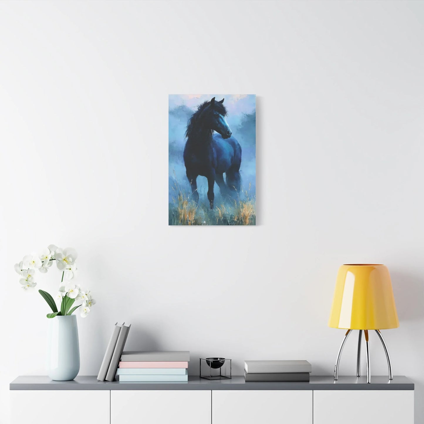 Ambiance onirique - tableau cheval bleu indigo