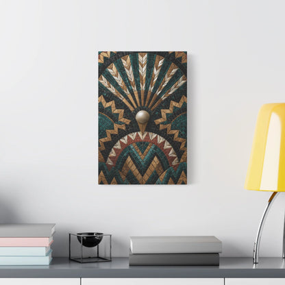 Tableau en Mosaïque Art Déco Éventail - Symétrie Dorée - décor salon contemporain bois