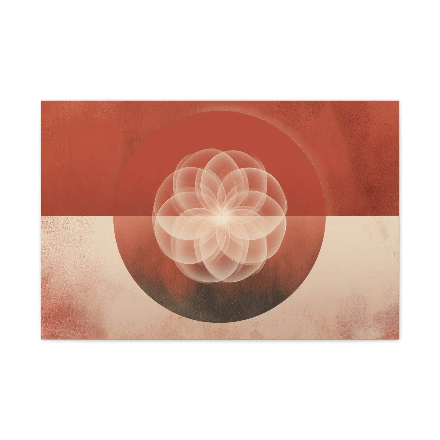 Tableau mandala géométrique au-dessus d'un canapé bas