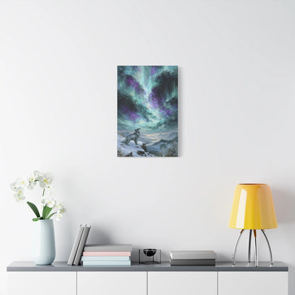 Tableau Loup Arctique - Aurore Boréale - ambiance chambre adulte