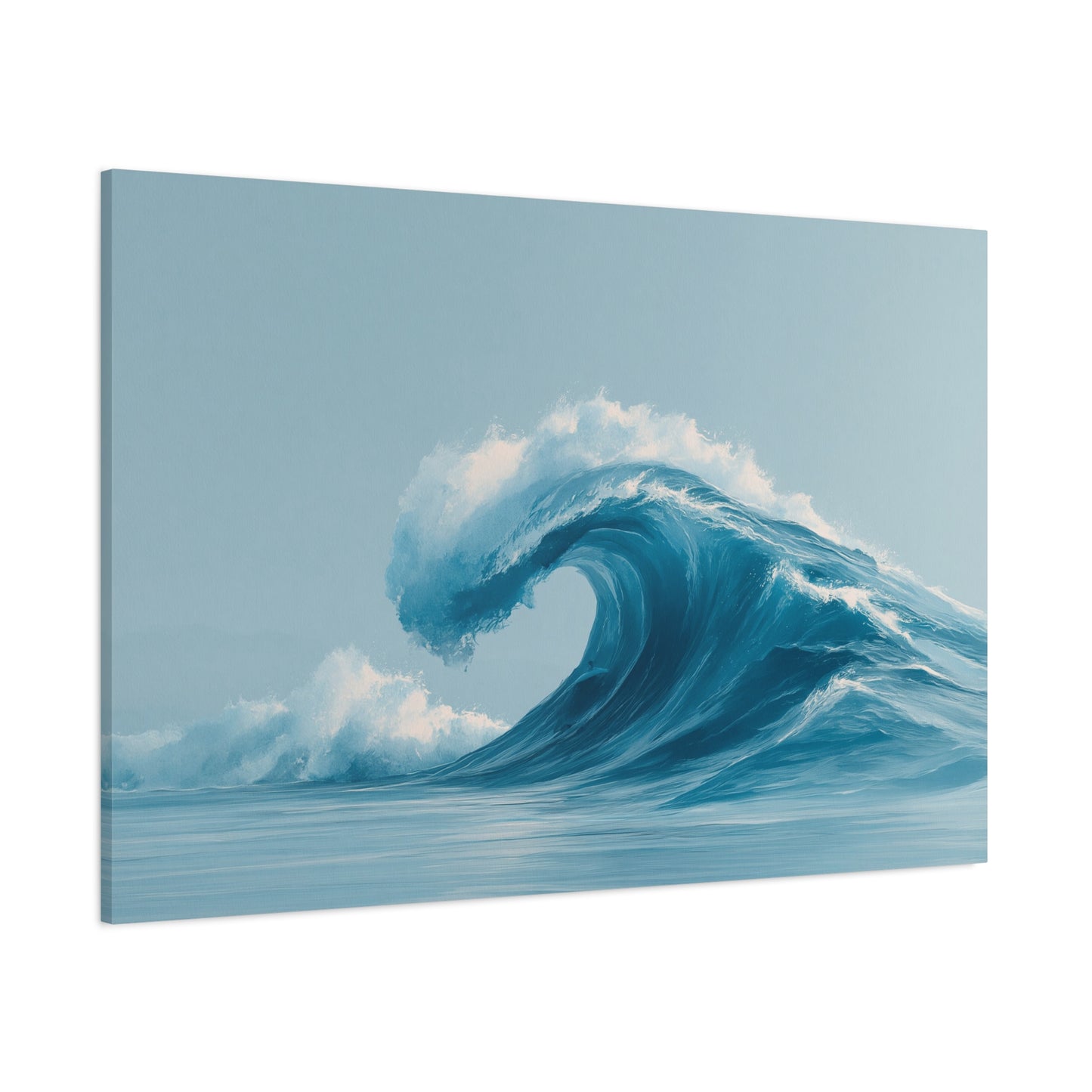 Grande vague bleue minimaliste avec ecume blanche sur fond clair - Art Virtuoso - vue 18/20