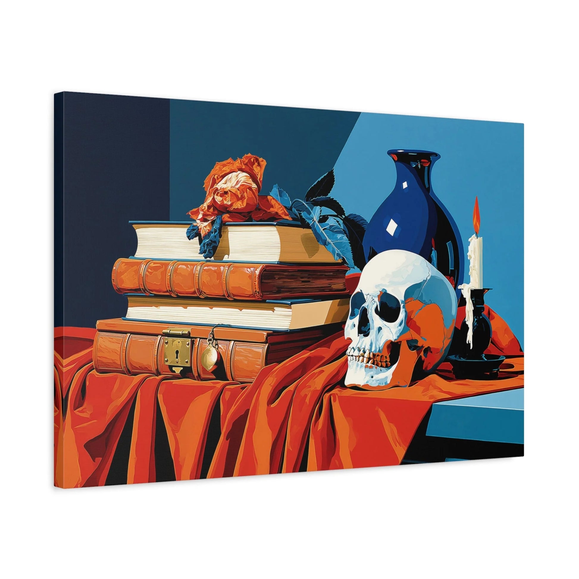 Tableau Nature Morte Vanitas Baroque Livres Anciens - Bibliothèque du Temps - mise en scène mur pierre apparente