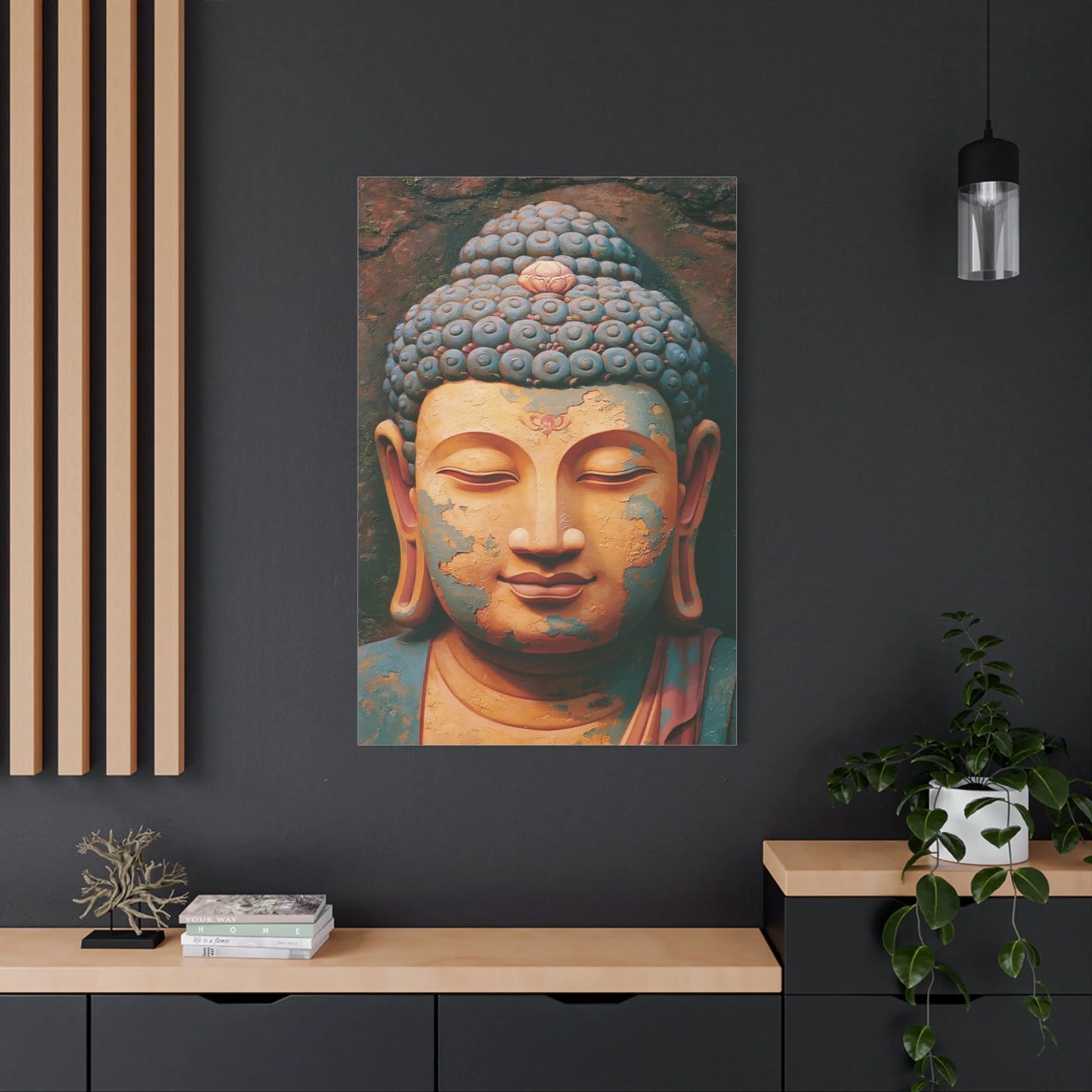 Tableau Tête de Bouddha - Sérénité de Pierre Patinée - mise en scène impact maximal