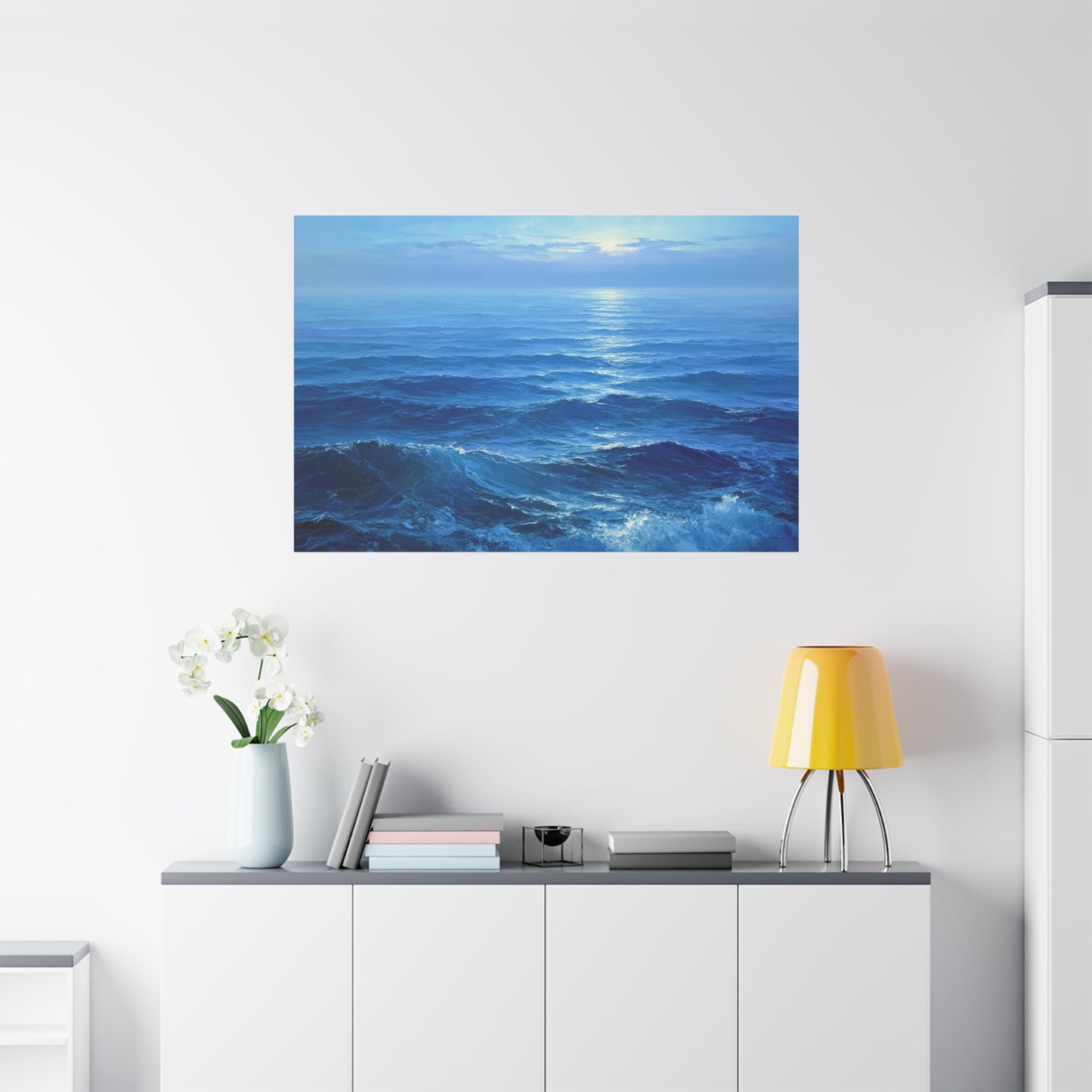 Ocean bleu profond avec vagues et lumiere claire sur l horizon - Art Virtuoso - vue 19/20