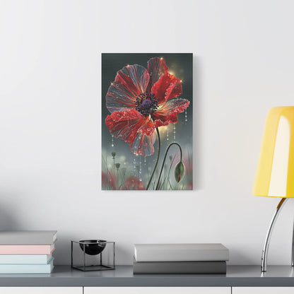 Tableau Coquelicot Macro - Pétales et Rosée d'Aube - décor salon contemporain bois