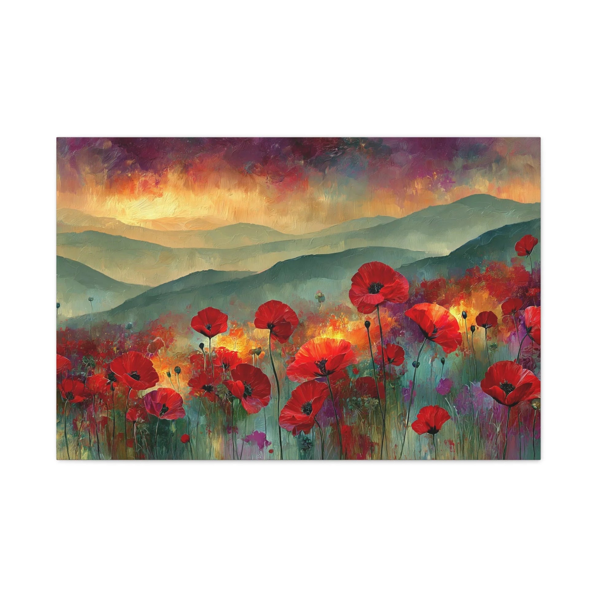 Tableau Champ de Coquelicots - Embrasement du Crépuscule - ambiance bureau créatif