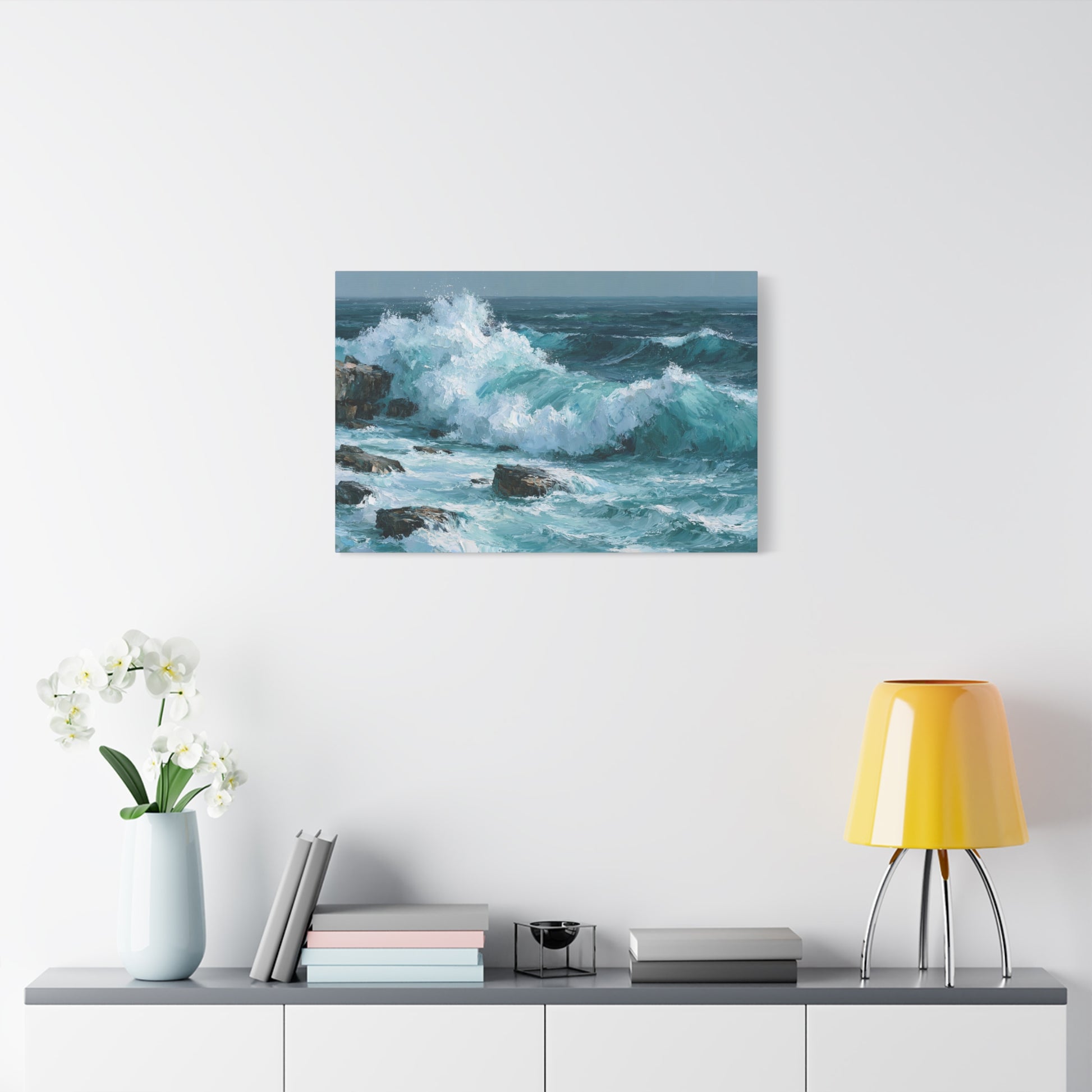 Vague turquoise puissante qui se brise sur des rochers sombres - Art Virtuoso - vue 13/20
