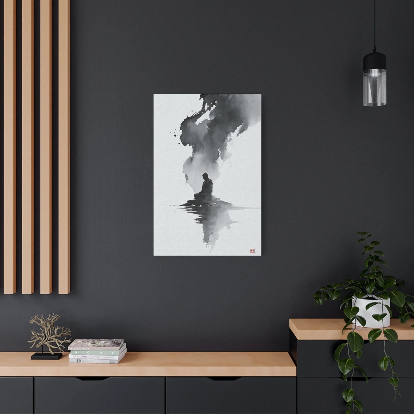 Tableau Calligraphie Bouddhique - Sagesse en Sumi-e - format XXL pièce de réception
