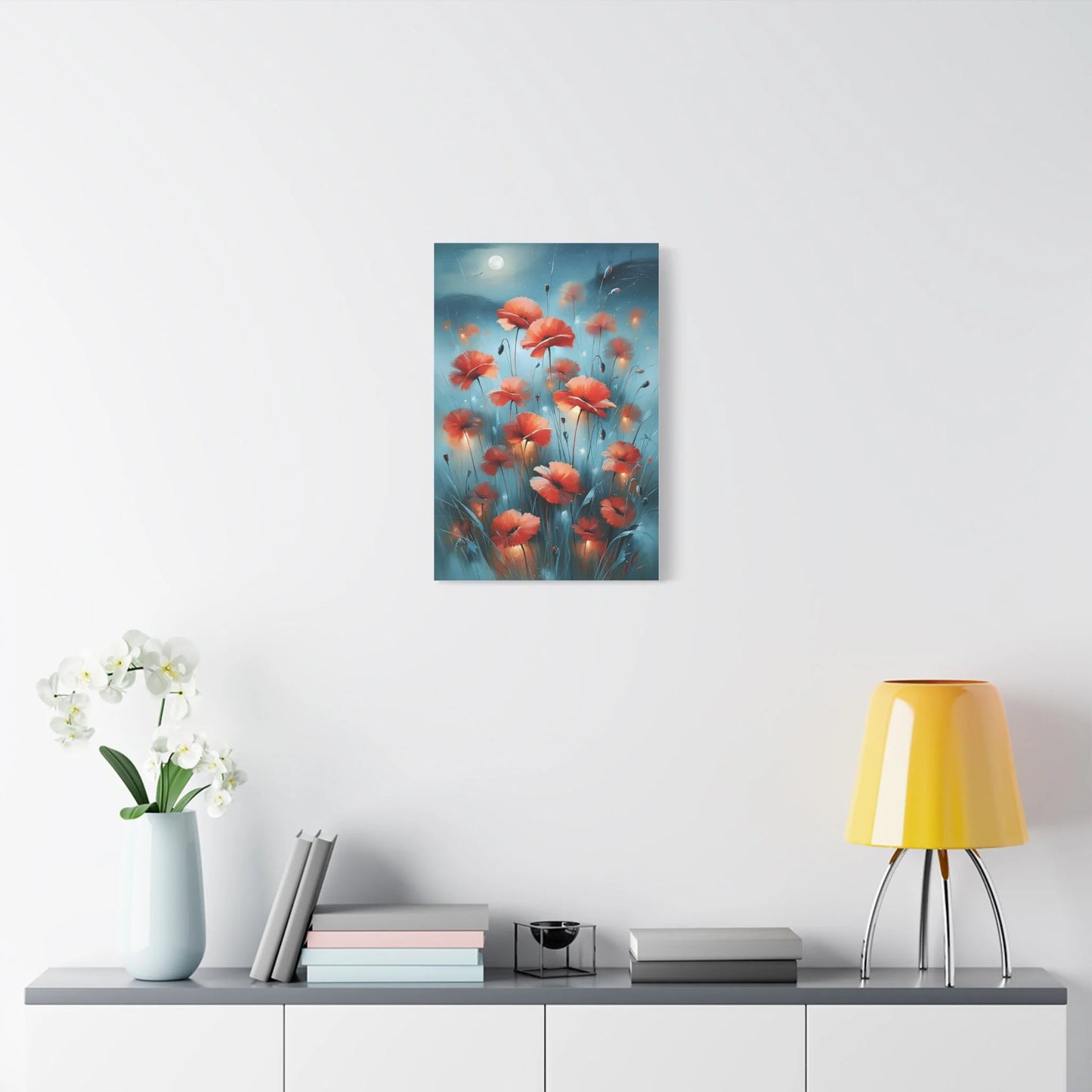 Tableau Coquelicots de Nuit - Clair de Lune - ambiance chambre adulte