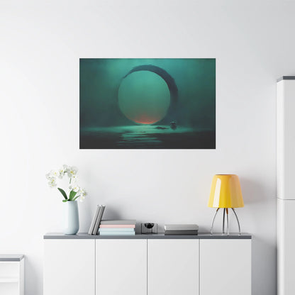 Tableau Enso vert sauge dans un salon contemporain