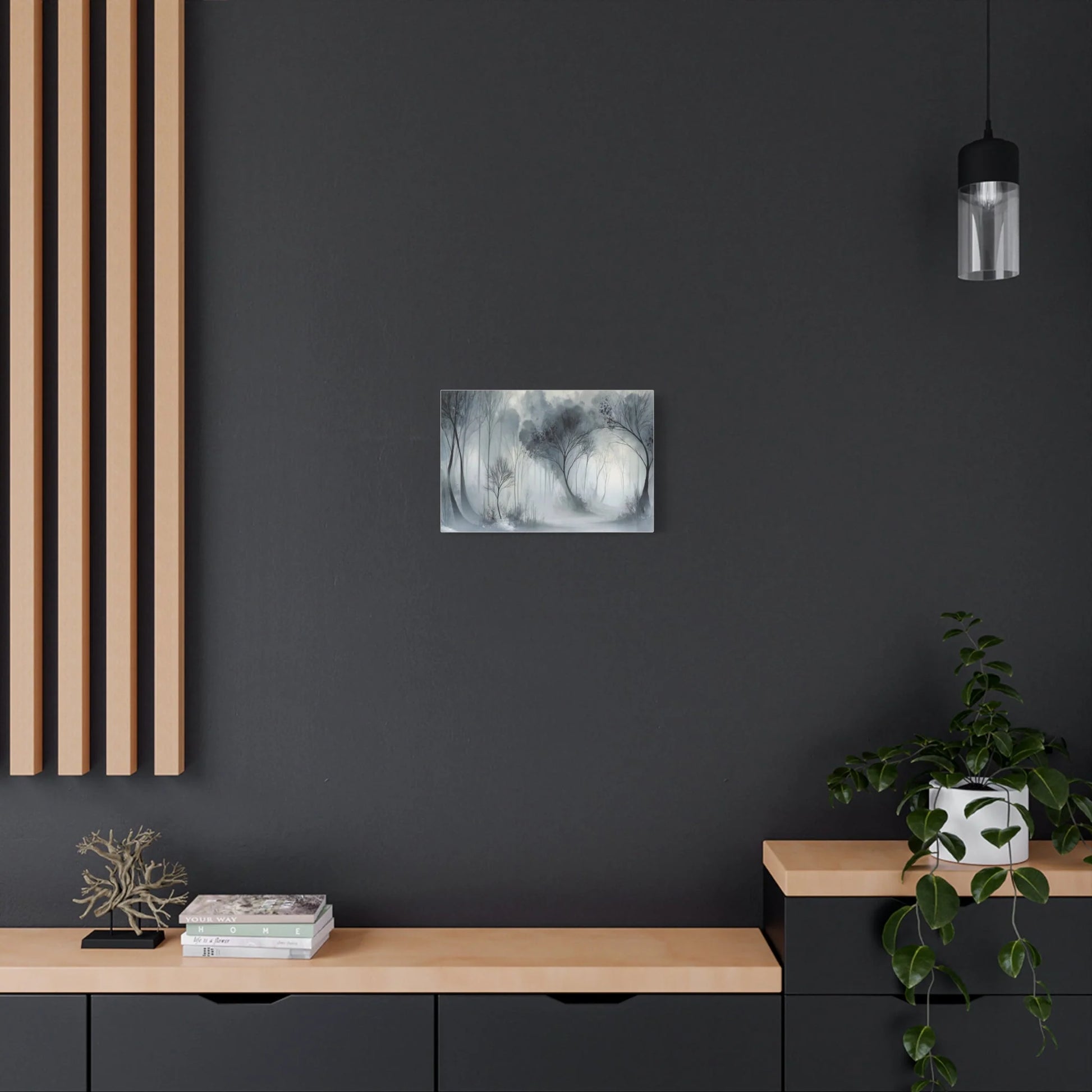 Tableau Tableau forêt brume gris salon scandinave